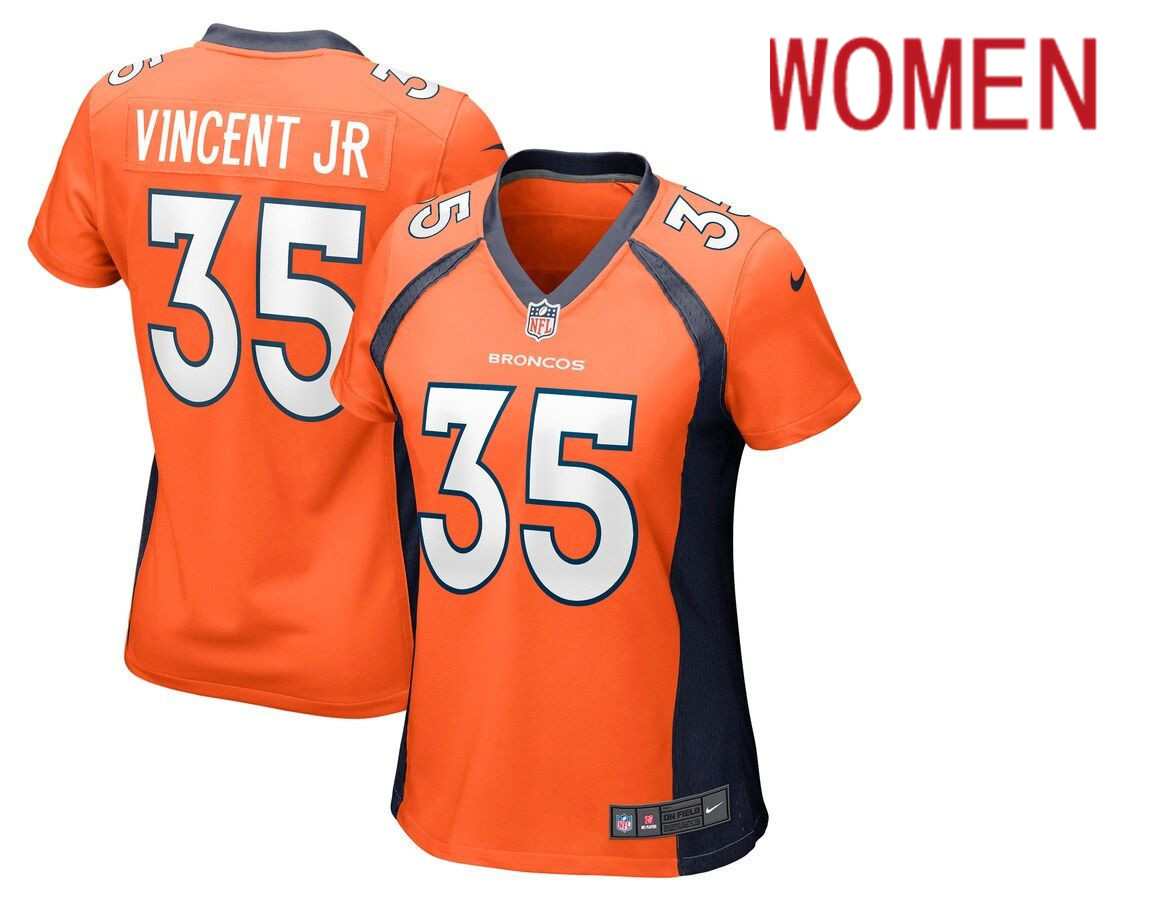 Women Denver Broncos #35 Kary Vincent Jr. Orange Nike Game NFL Jersey->women nfl jersey->Women Jersey